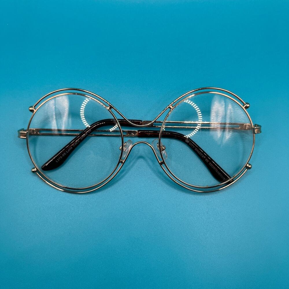 City Shades Oversized Exaggerated Retro Clear Lens Round Gold Frame Eye Glasses